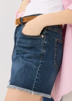 Shorts>Papaya Blue Dark Wash Frayed Hem Denim Shorts