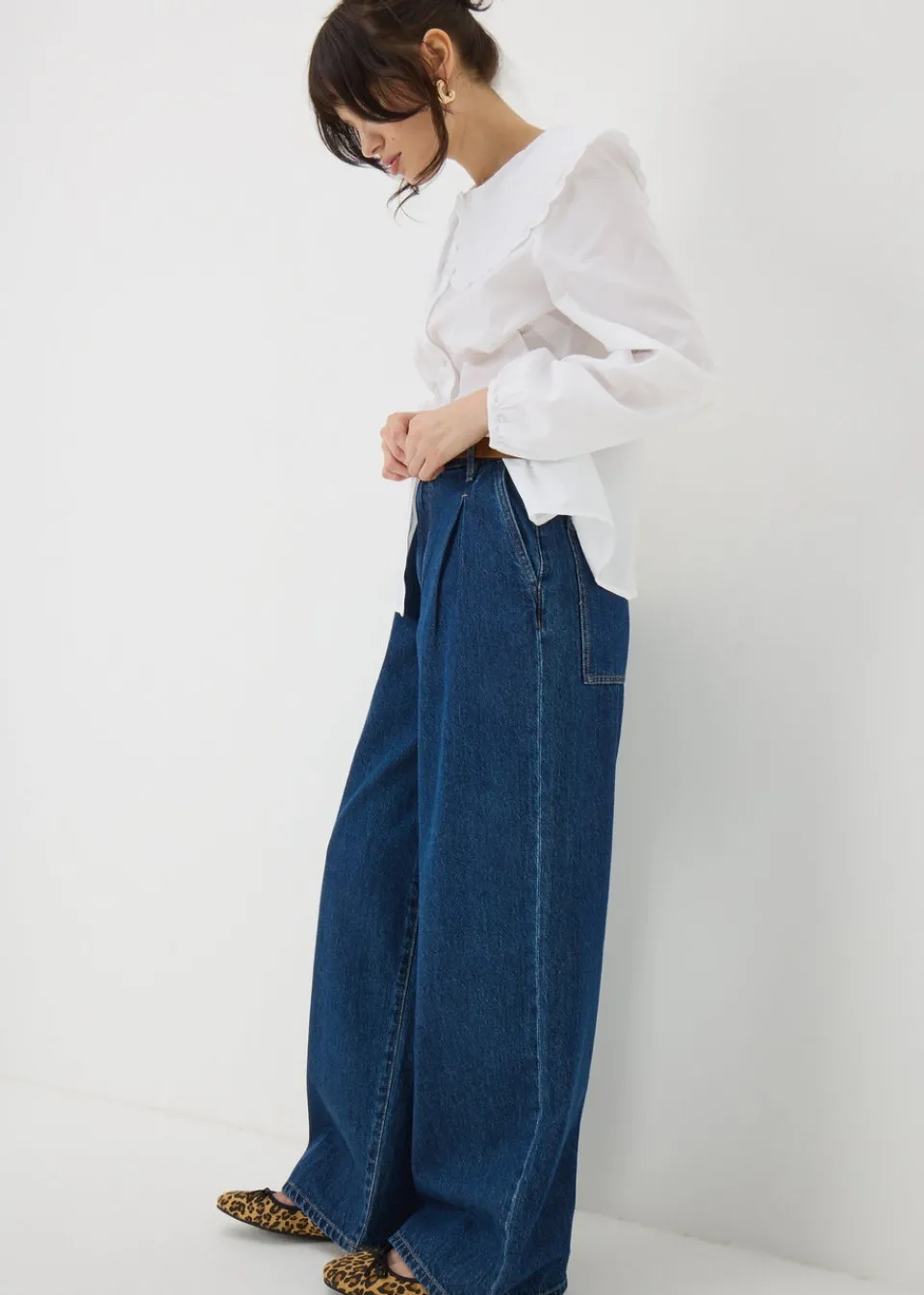 Jeans & Jeggings>Papaya Denim Blue Dark Wash Pleat Wide Leg Jeans DarkWash