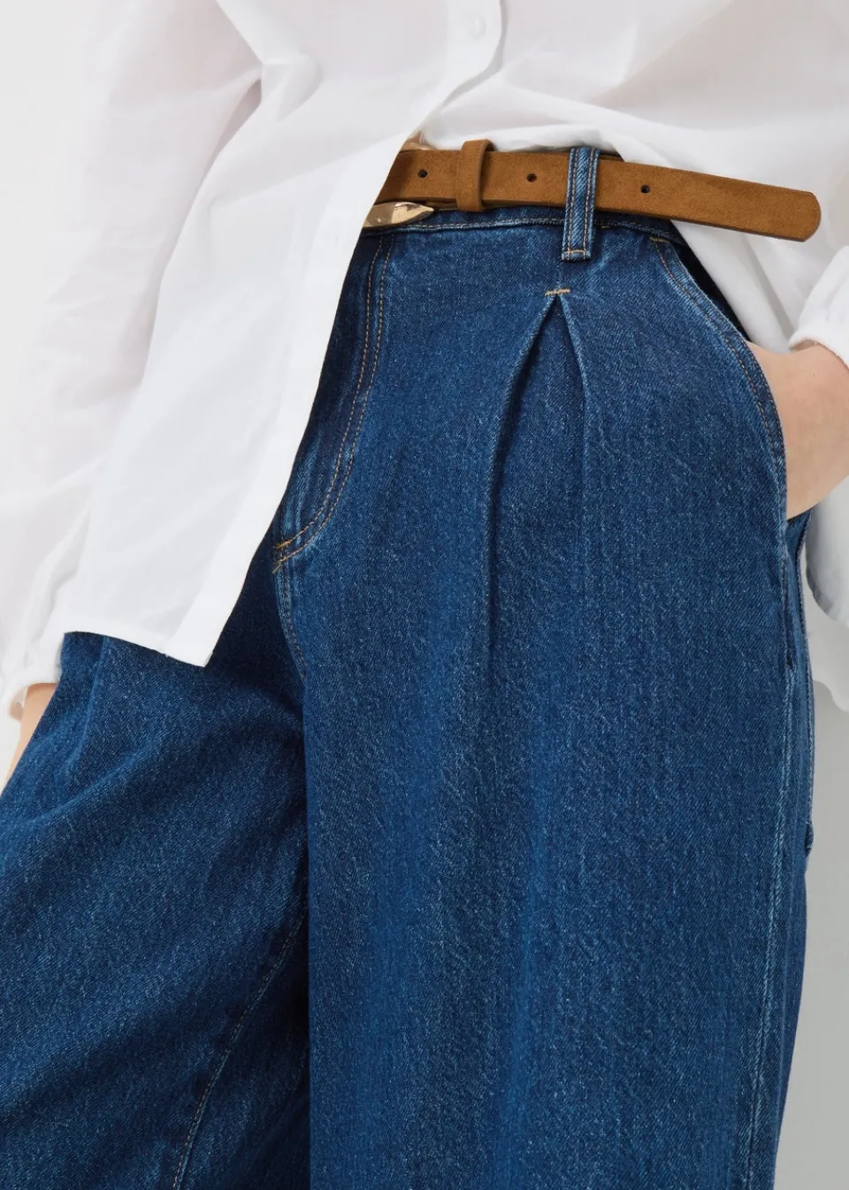 Jeans & Jeggings>Papaya Denim Blue Dark Wash Pleat Wide Leg Jeans DarkWash