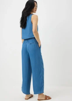 Trousers>Papaya Blue Denim Pinstripe Wide Leg Co Ord Trousers