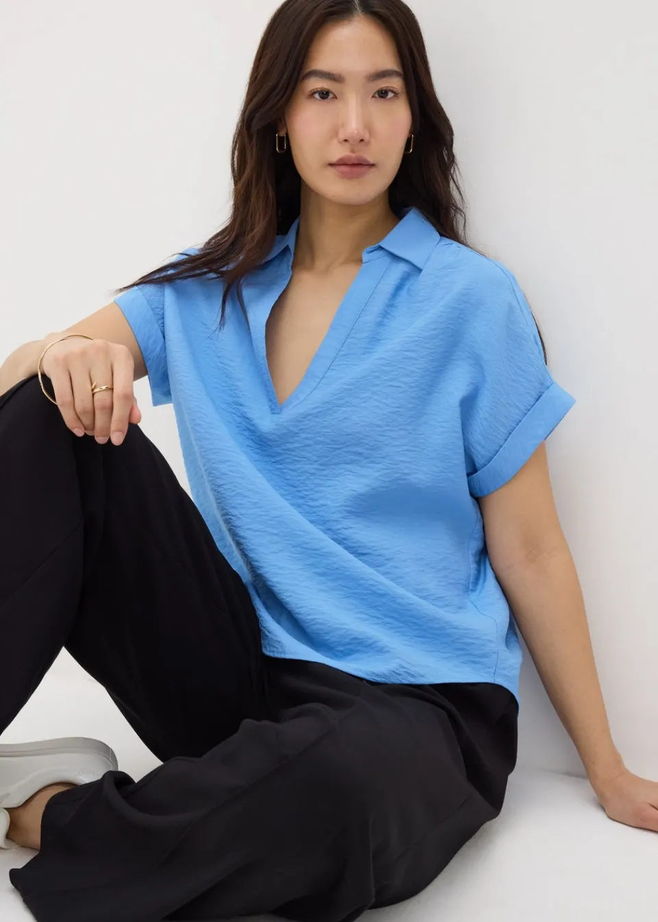 Blouses & Shirts>Et Vous Blue Popover Blouse
