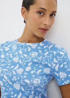 T-Shirts>Papaya Blue Floral Print Fitted T-Shirt