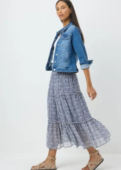 Skirts>Papaya Blue Floral Tiered Maxi Skirt