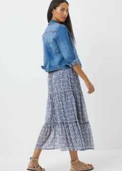 Skirts>Papaya Blue Floral Tiered Maxi Skirt