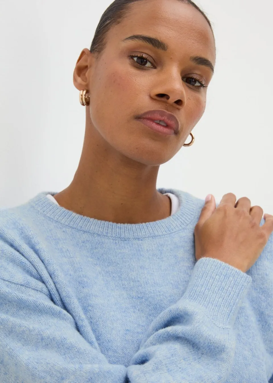 Knitwear>Papaya Blue Knitted Crew Neck Jumper