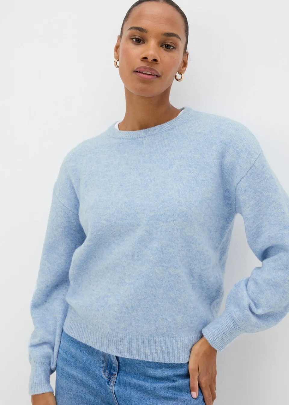 Knitwear>Papaya Blue Knitted Crew Neck Jumper