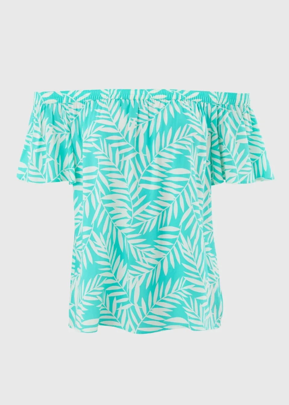 Tops>Papaya Blue Leaf Print Bardot Top