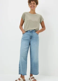 Jeans & Jeggings>Papaya Denim Blue Light Wash Wide Leg Cropped Jeans