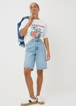 Shorts>Papaya Denim Blue Lightwash Relaxed Knee Length Shorts