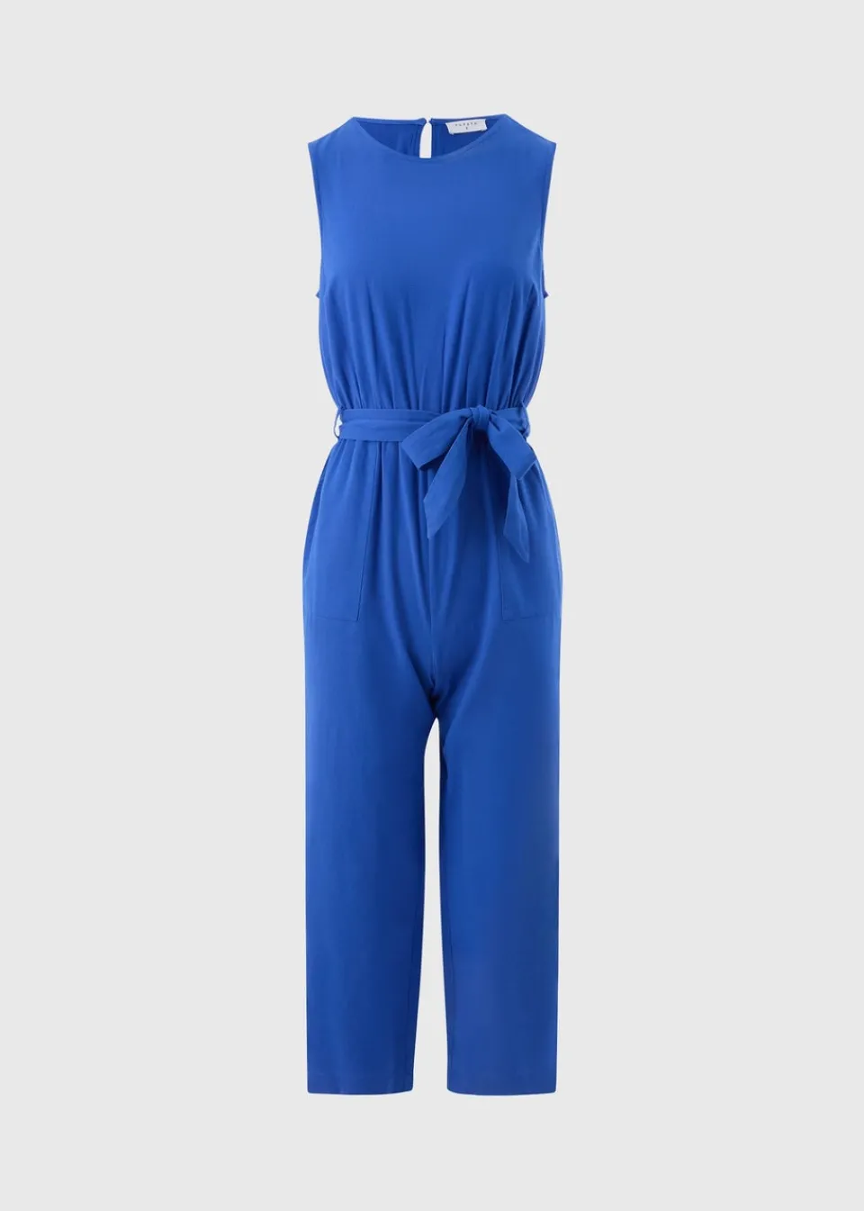 Jumpsuits & Playsuits>Papaya Blue Linen Blend Tie Waist Jumpsuit