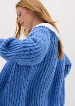Tops>Papaya Lofty Ribbed Knit Cardigan Blue