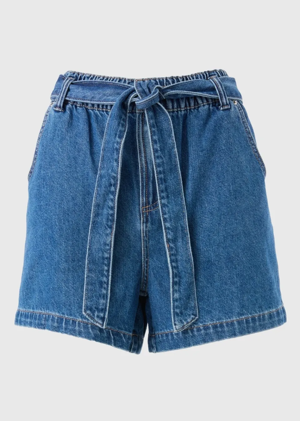 Shorts>Papaya Denim Blue Mid Wash Belted Shorts