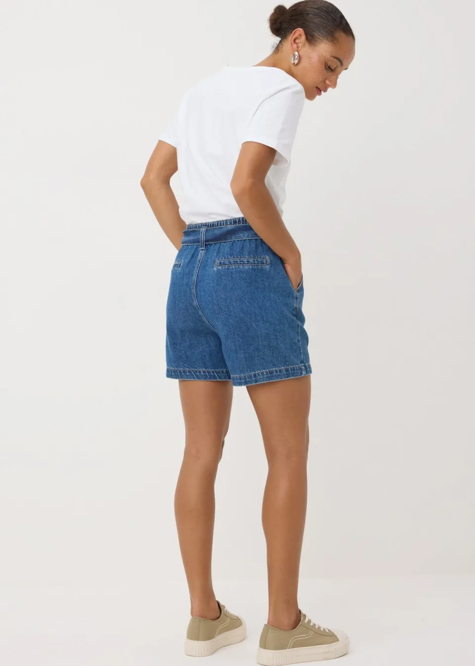 Shorts>Papaya Denim Blue Mid Wash Belted Shorts