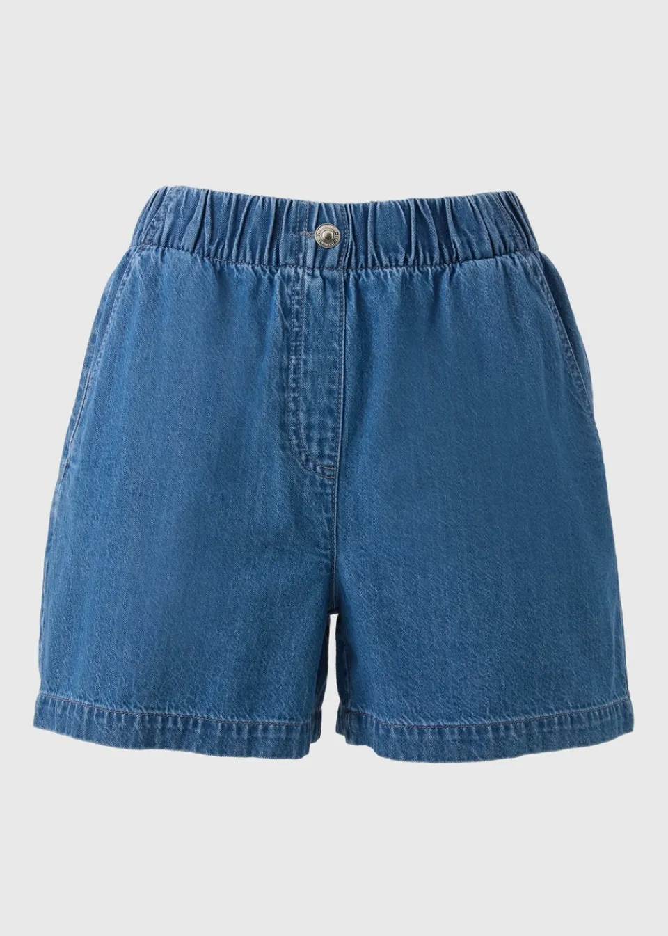 Shorts>Papaya Blue Mid Wash Cotton Paper Bag Shorts