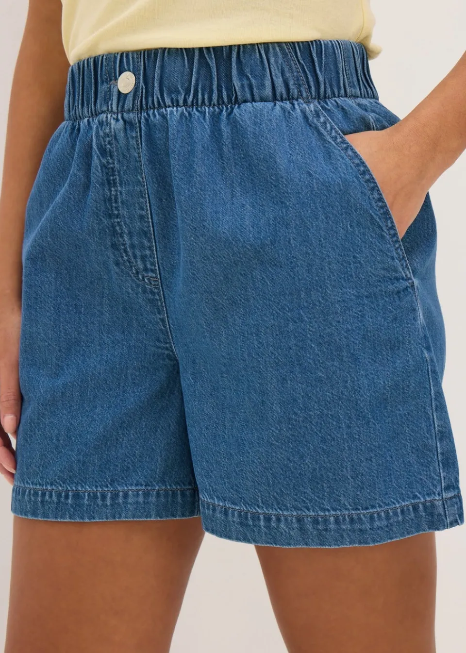 Shorts>Papaya Blue Mid Wash Cotton Paper Bag Shorts
