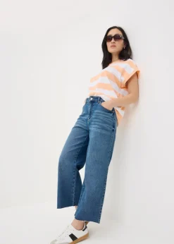 Jeans & Jeggings>Papaya Denim Blue Mid Wash Cropped Wide Leg Jeans