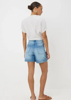 Shorts>Papaya Denim Blue Mid Wash High Waisted Denim Shorts