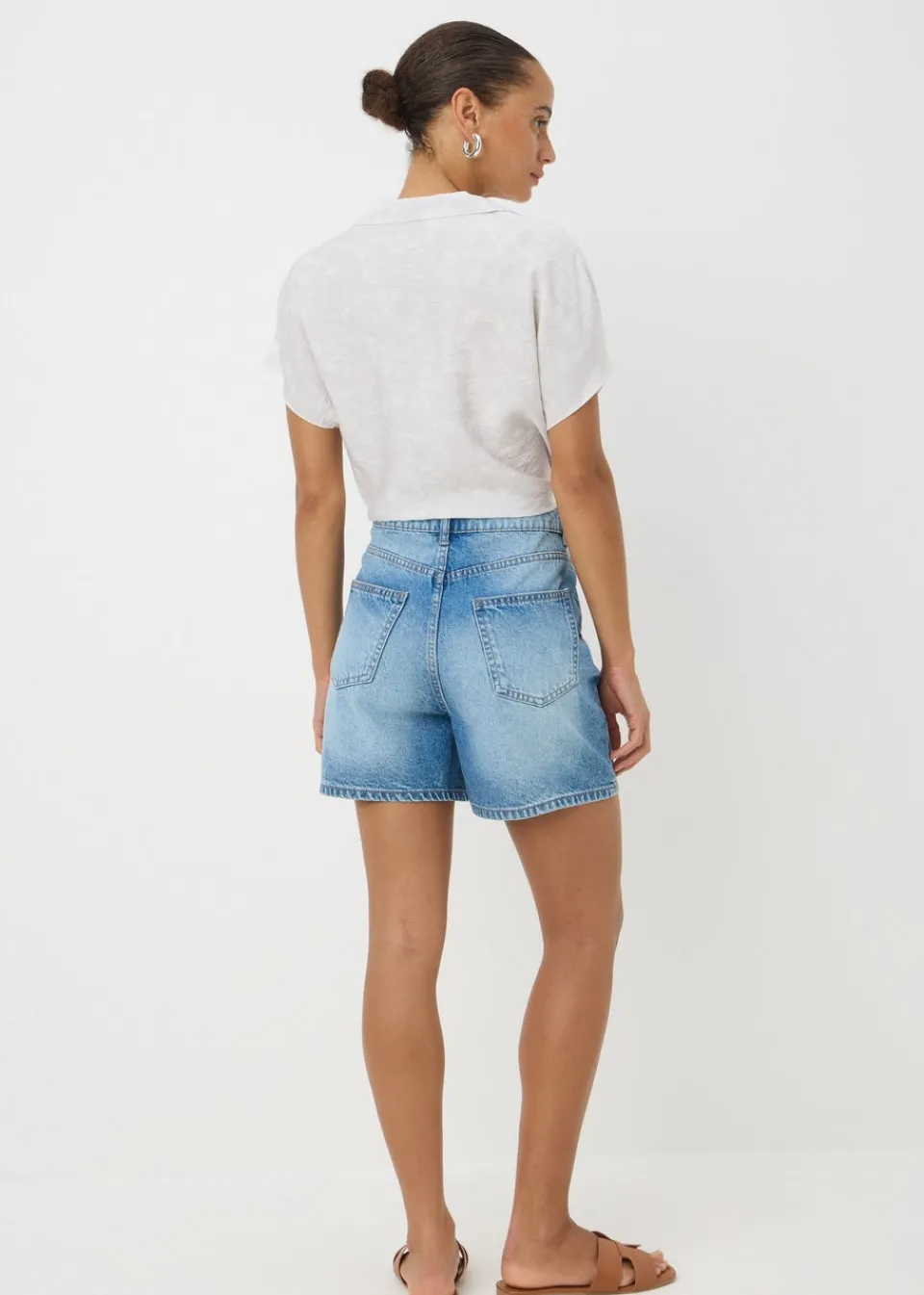 Shorts>Papaya Denim Blue Mid Wash High Waisted Denim Shorts