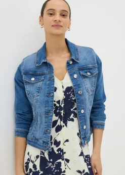 Coats & Jackets>Papaya Denim Blue Mid Wash Stretch Denim Jacket