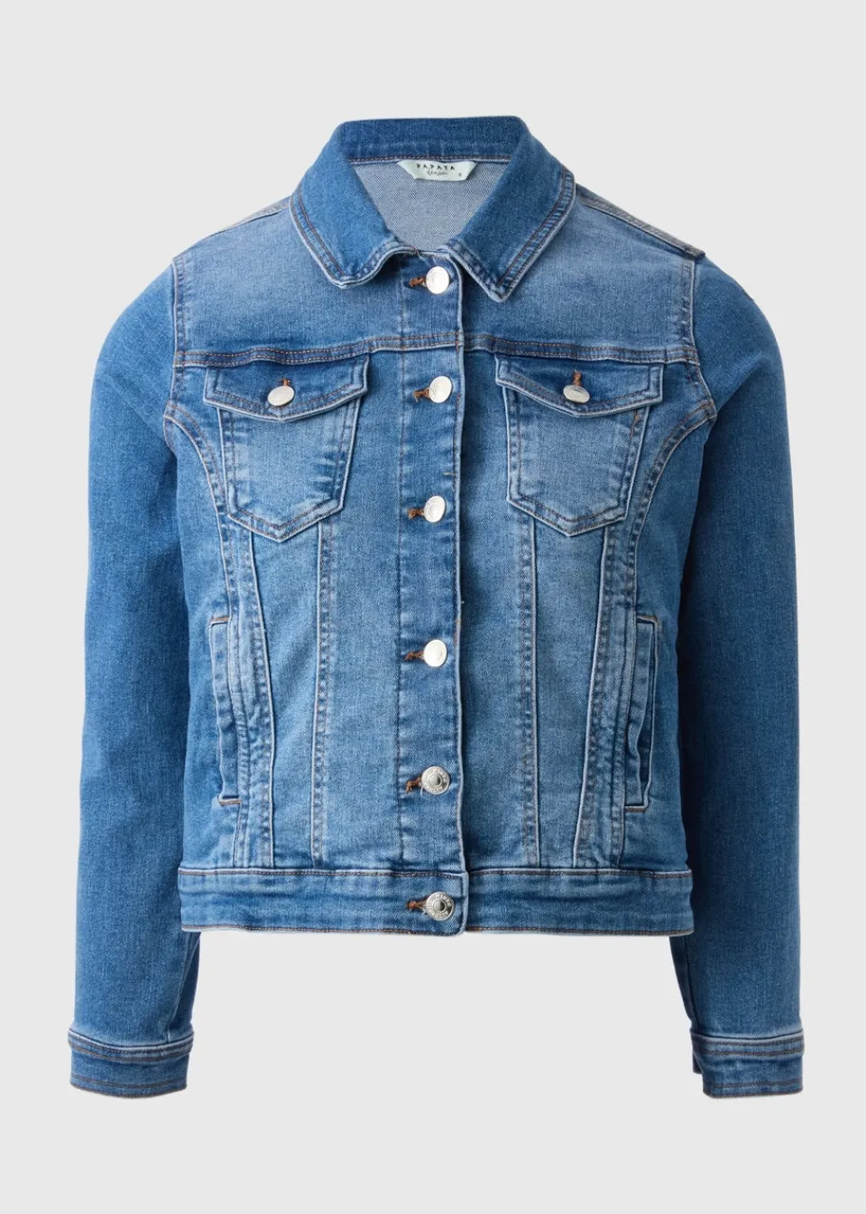 Coats & Jackets>Papaya Denim Blue Mid Wash Stretch Denim Jacket