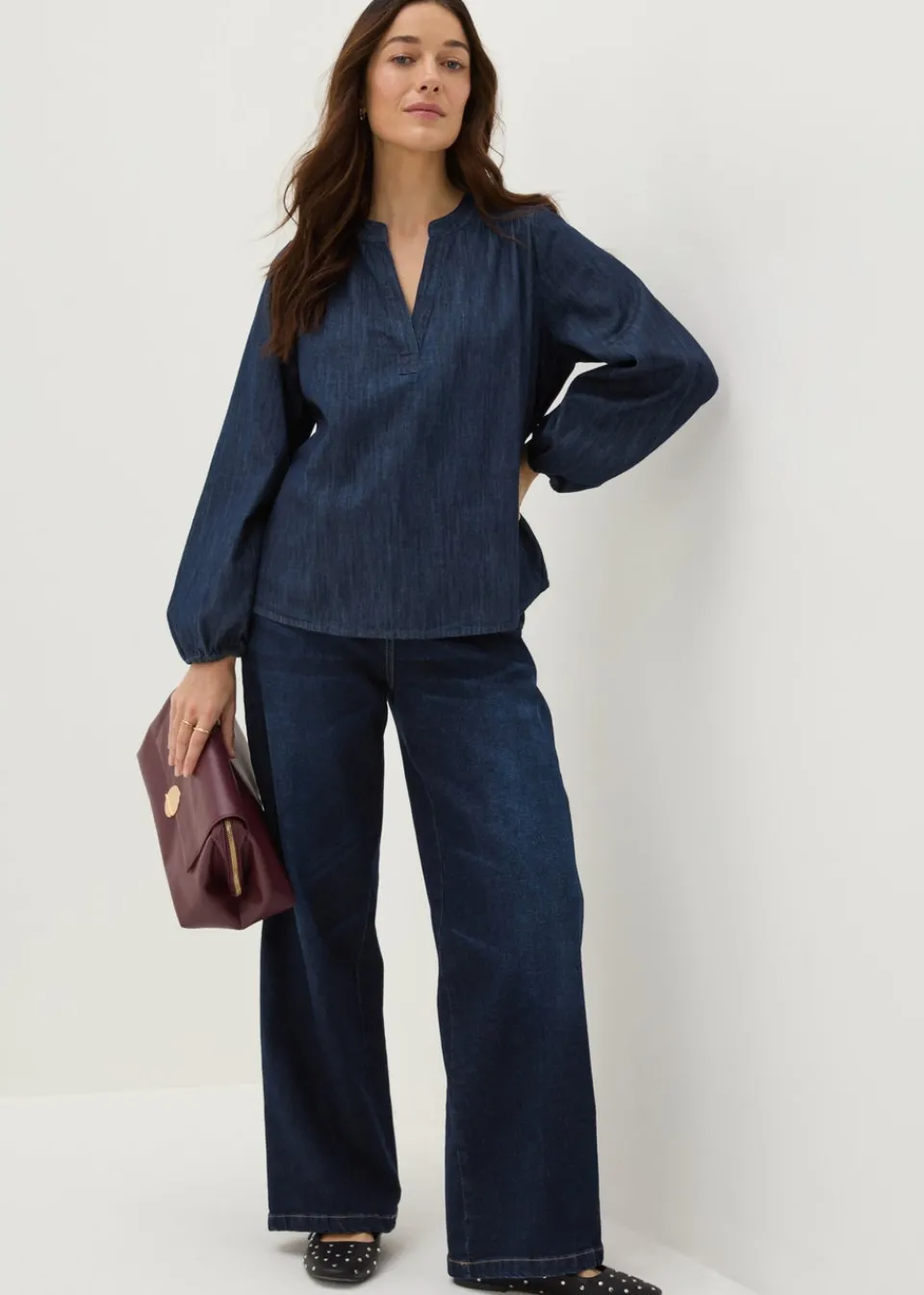 Tops>Papaya Blue Notched Neck Blouse