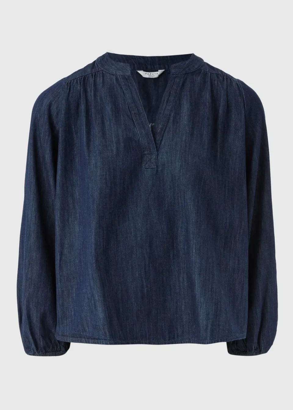 Tops>Papaya Blue Notched Neck Blouse