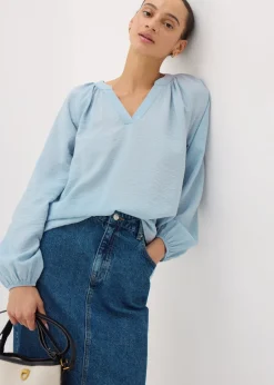 Tops>Papaya Blue Popover Blouse