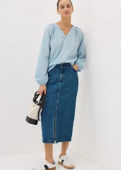 Tops>Papaya Blue Popover Blouse