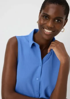 Tops>Papaya Blue Sleeveless Clipper Shirt