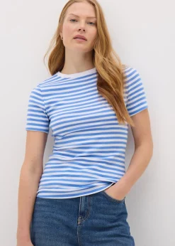 T-Shirts>Papaya Blue Stripe Fitted T-Shirt