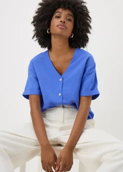 Tops>Papaya Blue V Neck Airflow Shirt