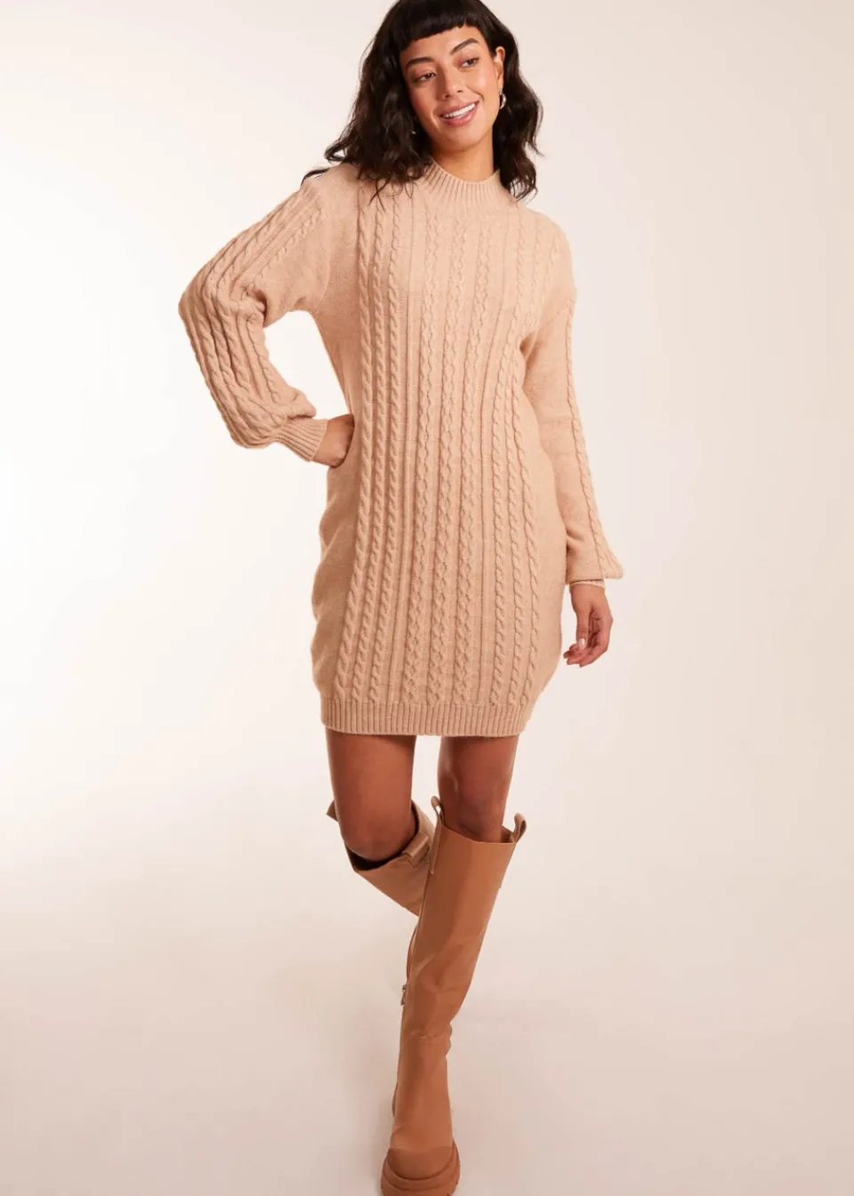Knitwear>Blue Vanilla Cable Knit Dress Beige
