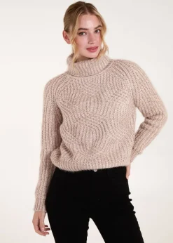 Knitwear>Blue Vanilla Beige Chenille Roll Neck Knit Jumper