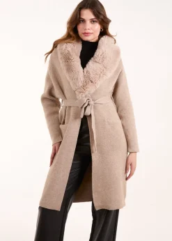 Tops>Blue Vanilla Beige Faux Fur Collar Two Pocket Cardigan