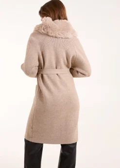 Tops>Blue Vanilla Beige Faux Fur Collar Two Pocket Cardigan