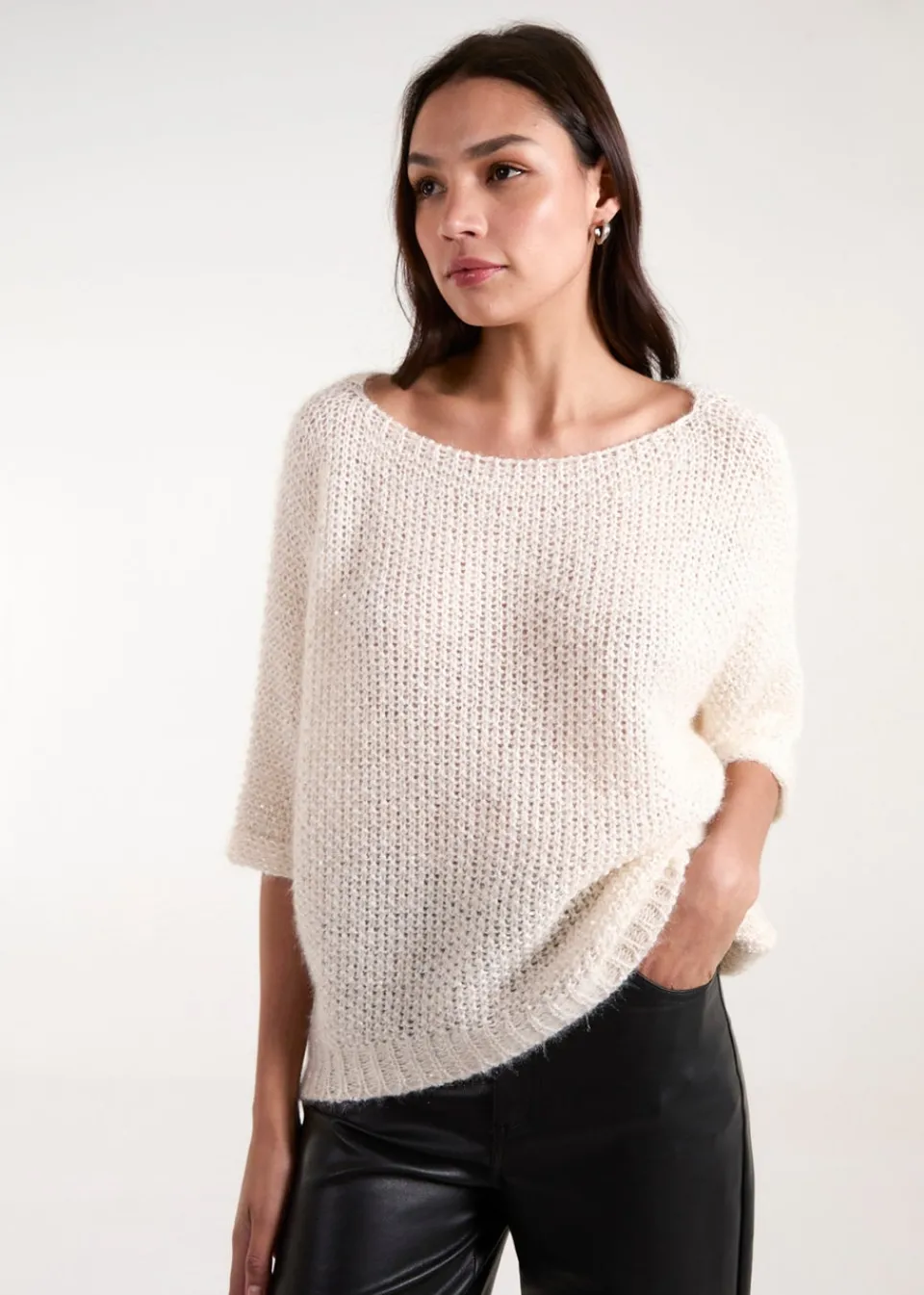 Tops>Blue Vanilla Beige Fluffy Textured Knit Jumper
