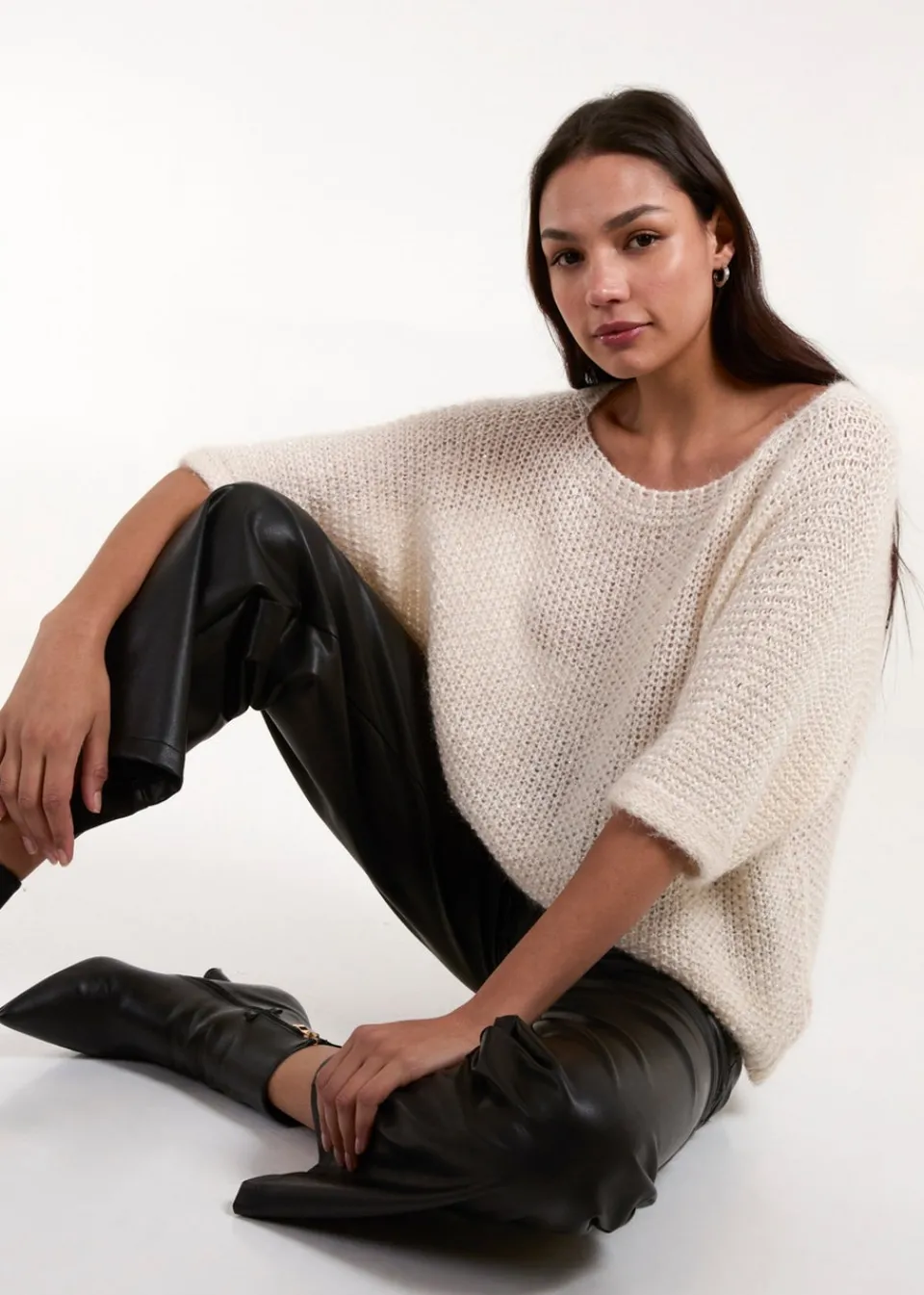 Tops>Blue Vanilla Beige Fluffy Textured Knit Jumper