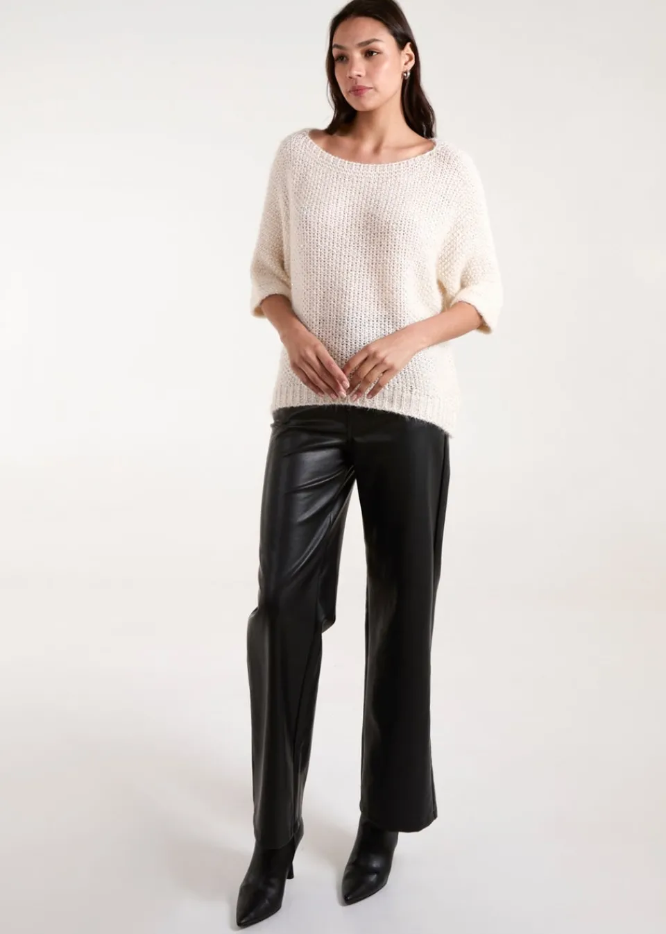 Tops>Blue Vanilla Beige Fluffy Textured Knit Jumper