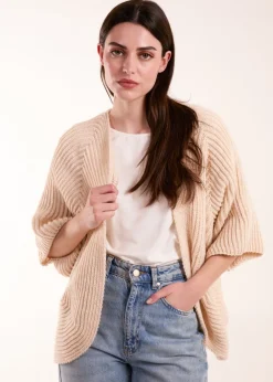 Tops>Blue Vanilla Knitted Mid Length Cardigan Beige