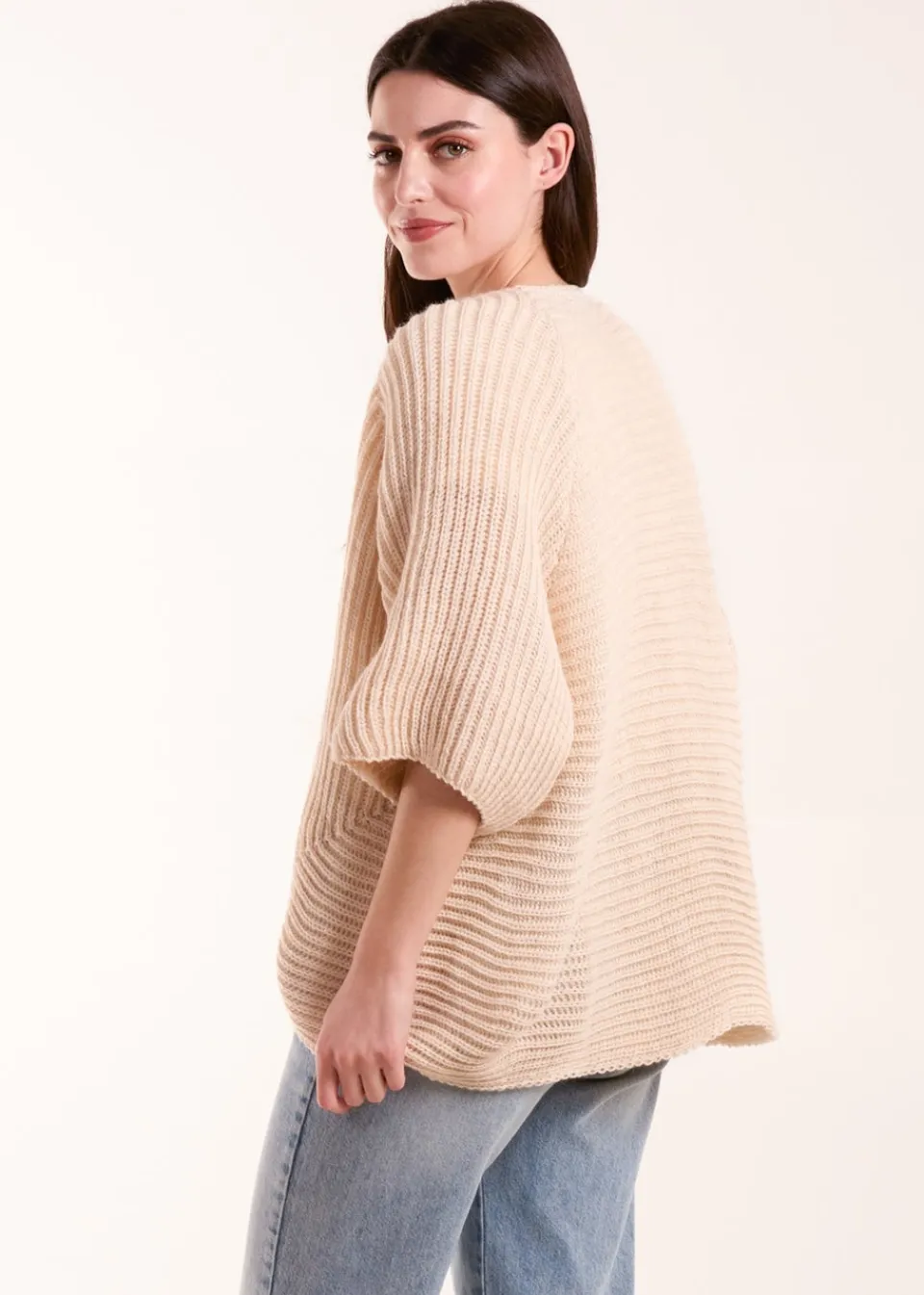 Tops>Blue Vanilla Knitted Mid Length Cardigan Beige
