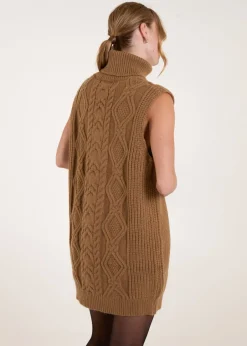 Tops>Blue Vanilla Beige Roll Neck Cable Knitted Oversized Sleeveless Jumper