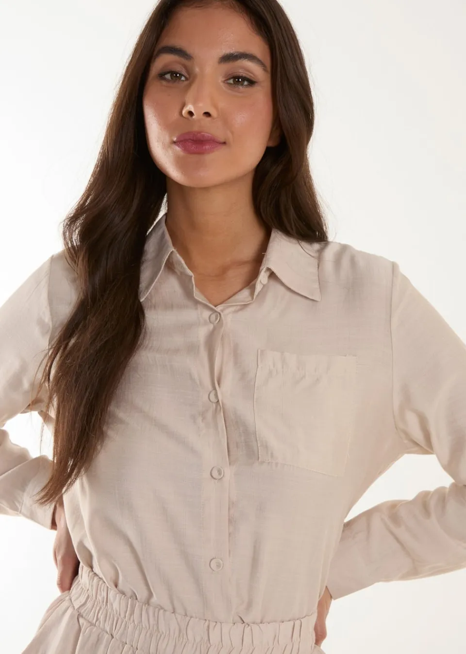 Tops>Blue Vanilla Beige Striped Cosy Shirt Set
