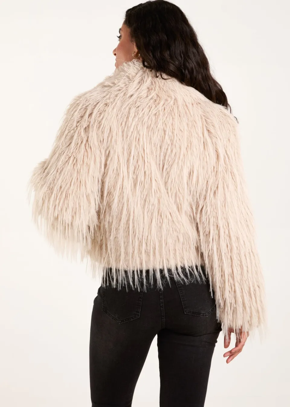 Coats & Jackets>Blue Vanilla Beige Textured Faux Fur Collar Coat