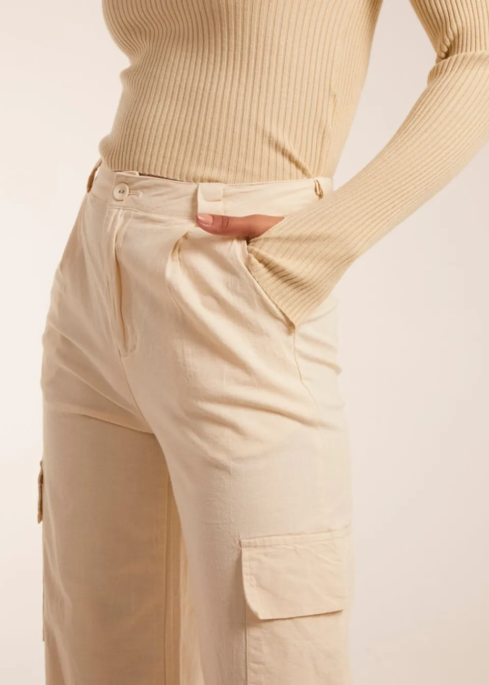 Trousers>Blue Vanilla Beige Trousers With Side Pocket