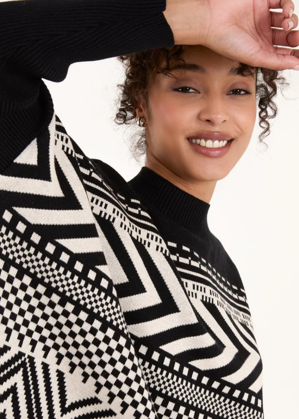 Knitwear>Blue Vanilla Black Abstract Print Round Neck Jumper