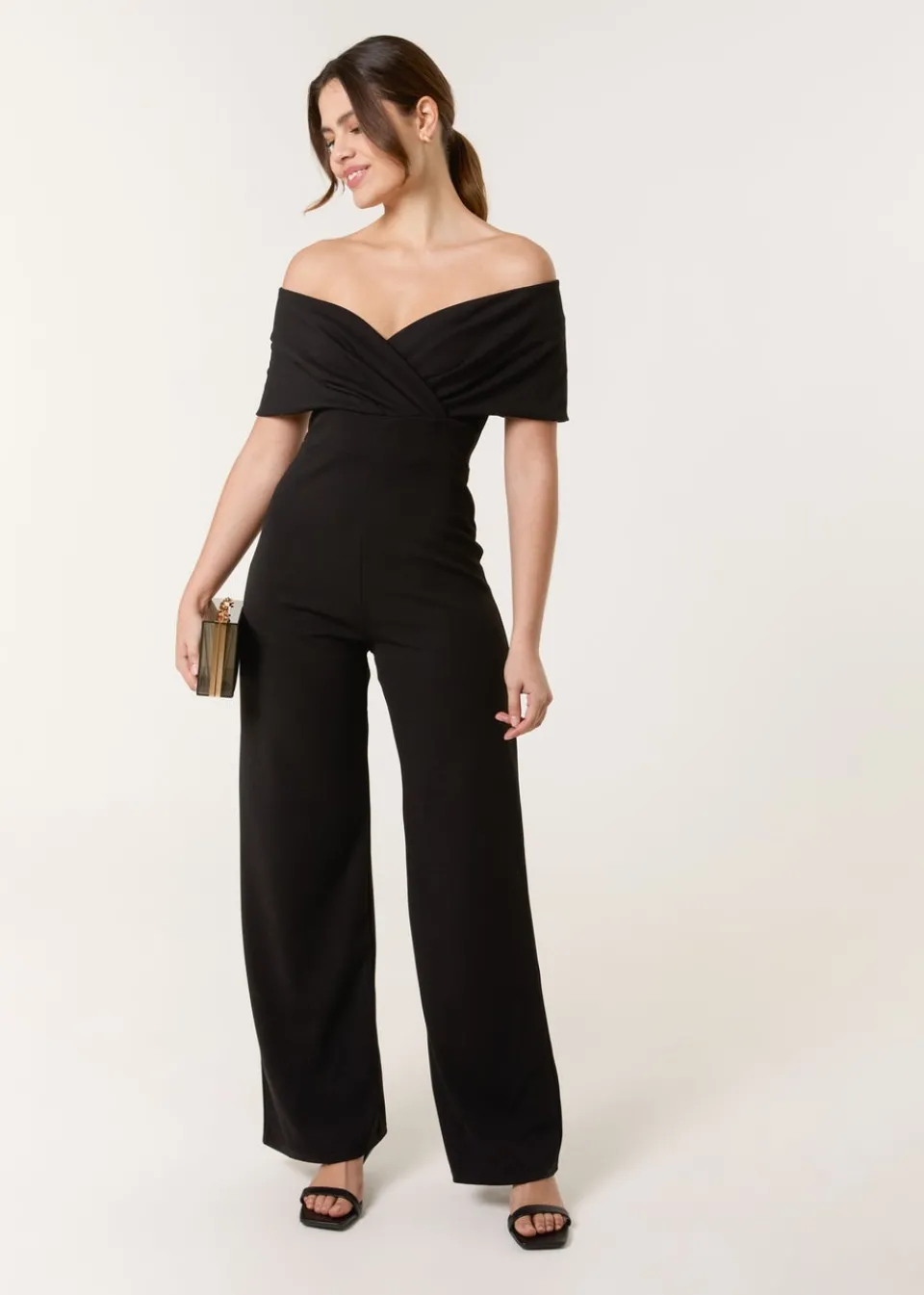 Jumpsuits & Playsuits>Blue Vanilla Black Bardot Wrap Jumpsuit
