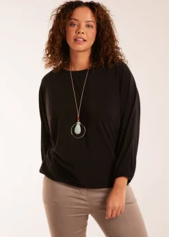 Tops>Blue Vanilla Black Batwing Necklace Elasticated Hem Top