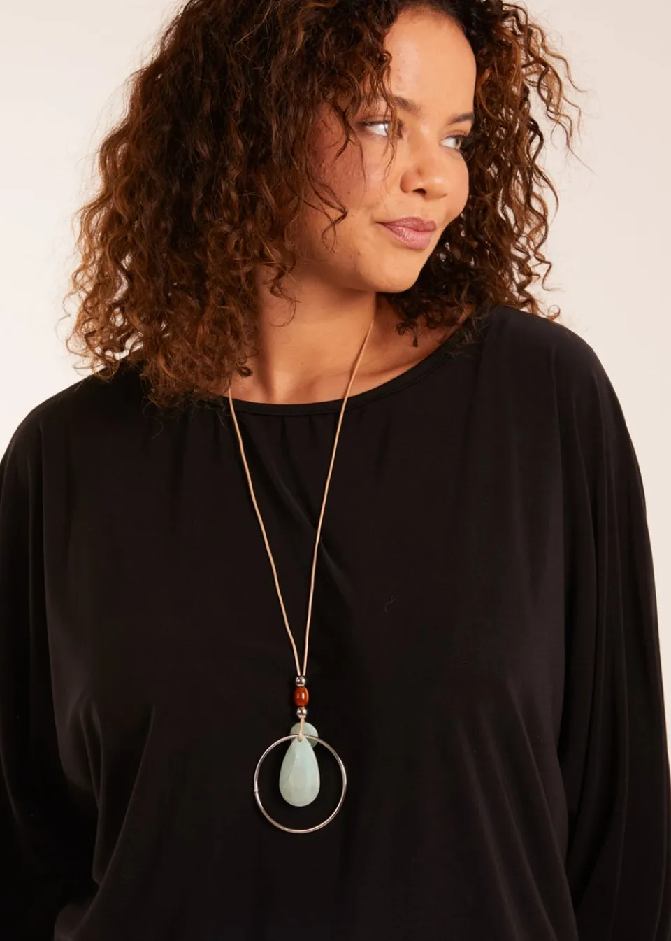 Tops>Blue Vanilla Black Batwing Necklace Elasticated Hem Top