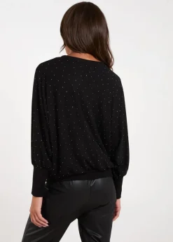 Tops>Blue Vanilla Black Batwing Top With Diamantes