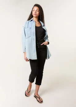 Trousers>Blue Vanilla Black Button Front Capri Trouser